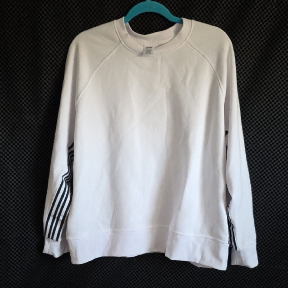 Avia White Crewneck Sweater with Black Sleeve Stripes